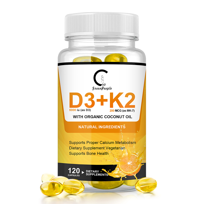 GPGP D3+K2 120 CPS,5000 IU วิตามิน D3 และ 200 mcg วิตามิน K2,กล้ามเนื้อ,Heart Health Support,immmune,Calcium Absorption