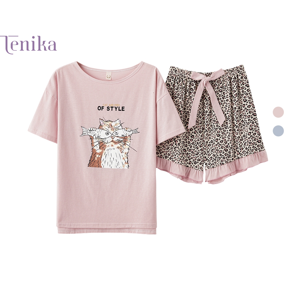 TENIKA ชุดนอน ผู้หญิง เสื้อแขนสั้น ขาสั้น ผ้ายืด ชุดอยู่บ้าน รูปแบบน่ารัก M-XXXLรหัส HW-010