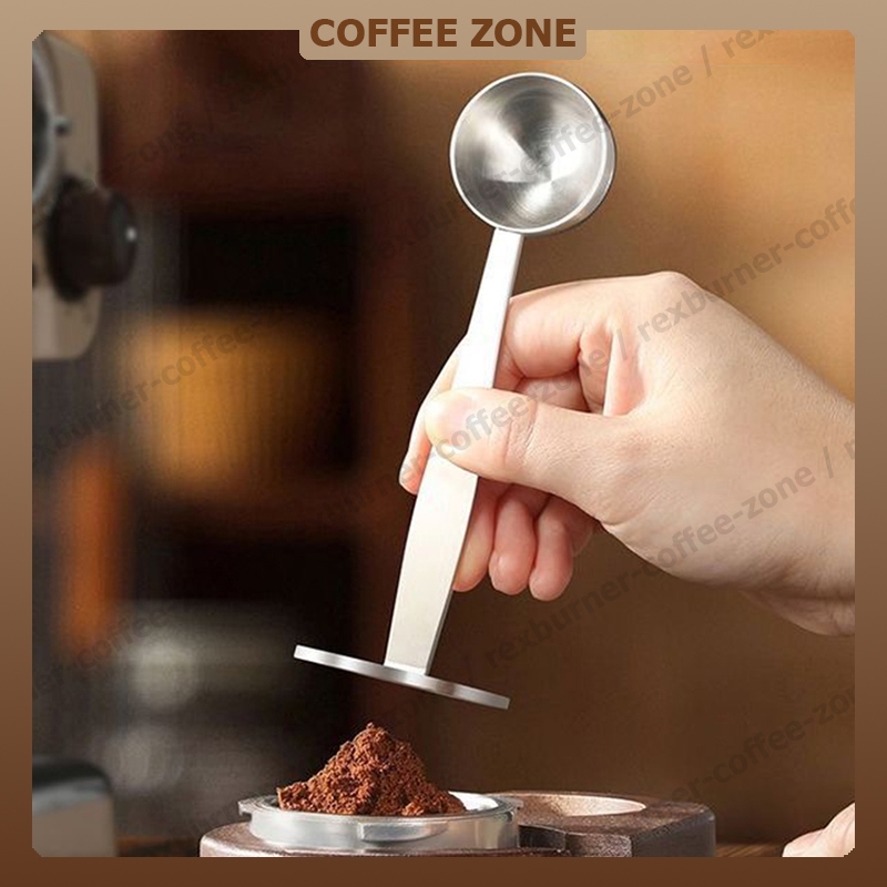 【สินค้าพร้อมส่ง】ช้อนตวงกาแฟ 2 in 1 เอสเพรสโซ่ พร้อมเทมเปอร์กดกาแฟ สแตนเลส ชิ้นช้อนตักผงกาแฟ ที่กดกาแฟ ปลายแทมเปอร์