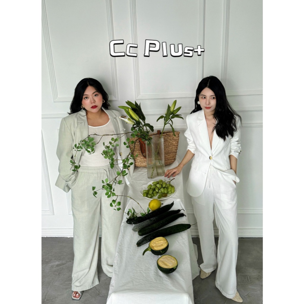 cici plus+ (3313) Setสูท+กางเกงผ้าดี เรียบหรูดูแพง ติดแกรม สไตล์ผู้ดีอังกฤษ