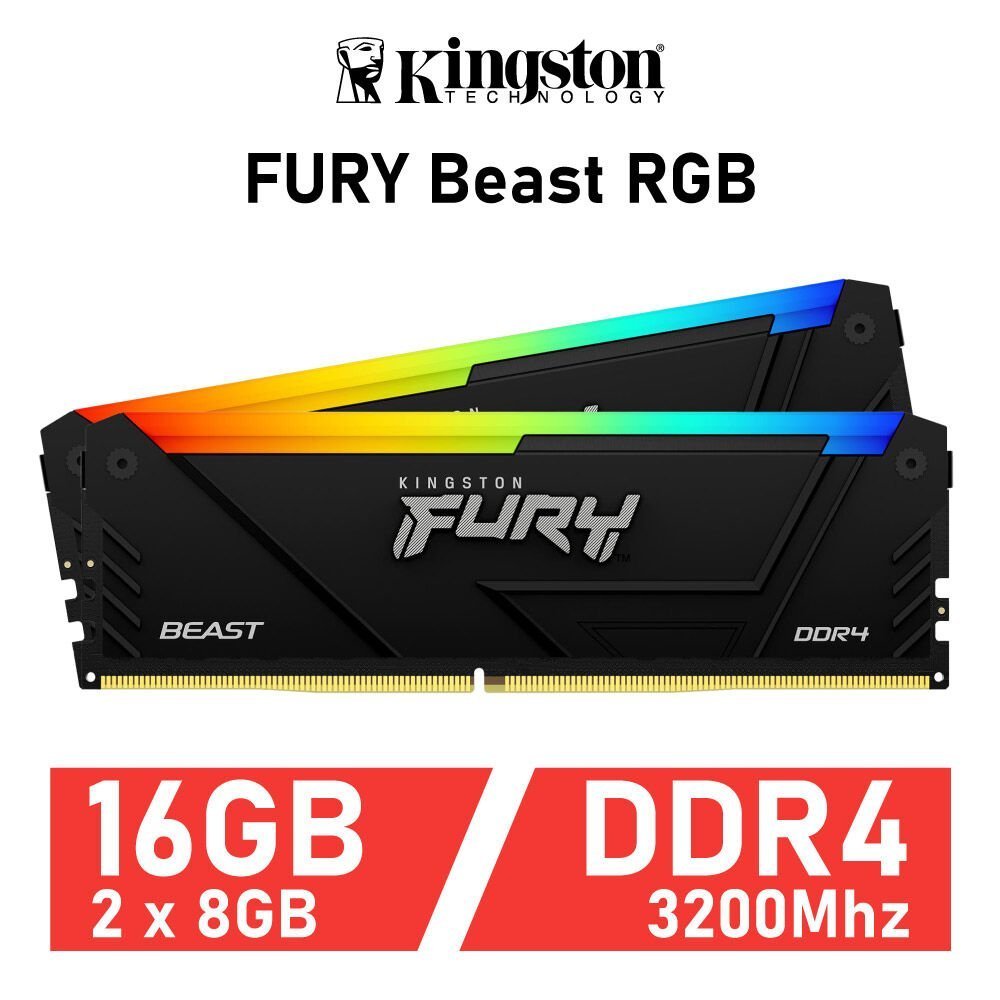 16GB (8GBx2) DDR4/3200 RAM PC (แรมพีซี) KINGSTON HyperX FURY RGB (KF432C16BBAK2/16)(KF432C16BB2AK2/1