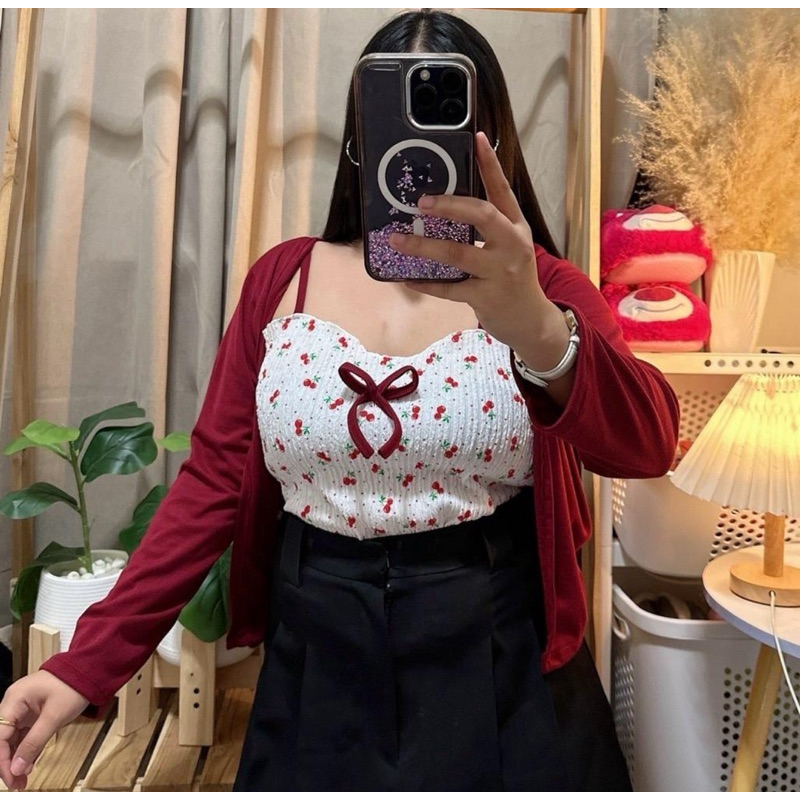 103 เสื้อเชอรี่สายเดี่ยว+เสื้อคลุม อก36-46