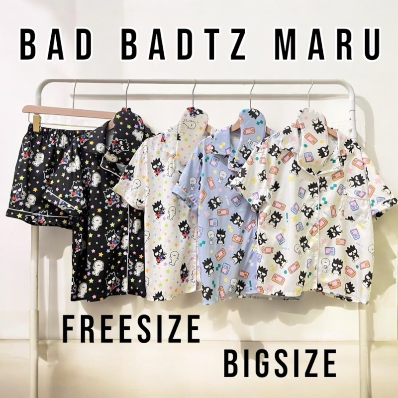 Bad Badtz Maru ชุดนอน ผ้าไหมเกาหลี ขาสั้น (แขนสั้น+ขาสั้น) Bigsize /Freesize ฟรี ผ้าปิดตา