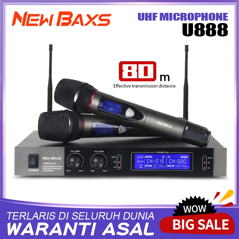 NEW BAXS U888 ไร้สาย ไมโครโฟน One for Two 2 Handheld ไมโครโฟน ระยะรับ 100M UHF FM KTV Bar Party