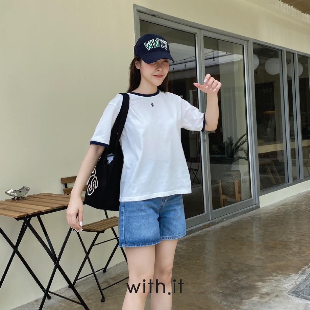 ลด 75.- พิมพ์ WTSD12 with.it.store - TPW06156 เสื้อยืดวิทอิทดับบลิวดับบลิวกุ้นขอบแขนและคอ