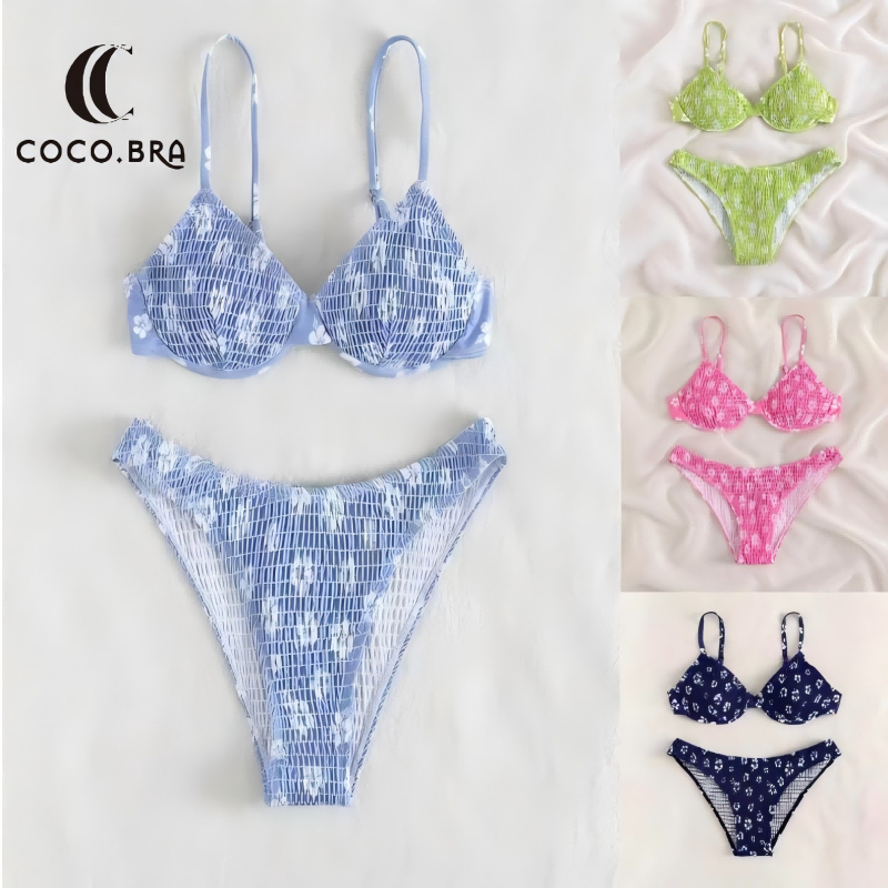 🌸พร้อ​มส่ง🌸ชุดว่ายน้ำบิกินี่ sexy bikini ทูพีช ลายดอกไม้ ผ้าว่ายน้ำพรีเมียม ทางเลือกของสาวเซ็กซี่