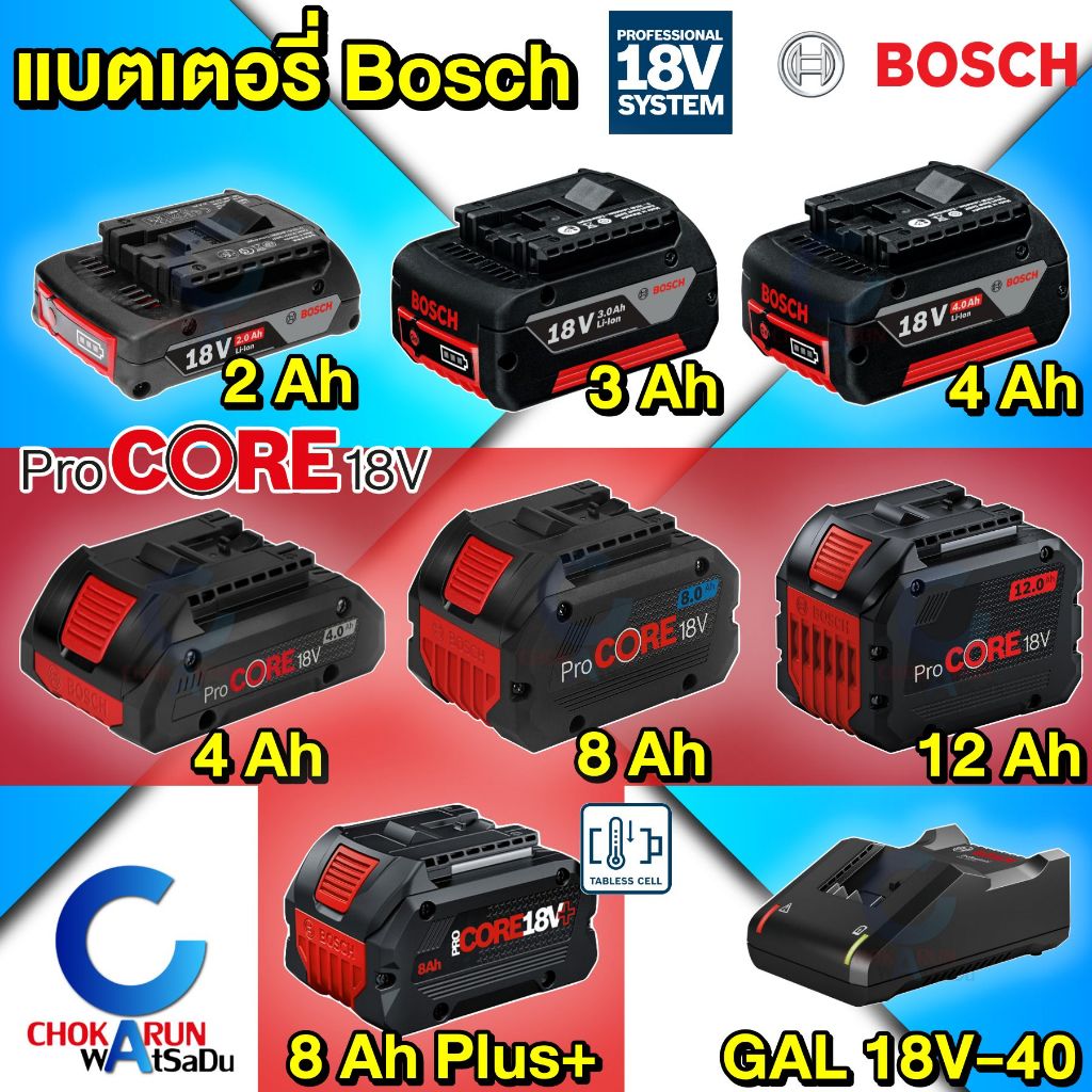 Bosch แบตเตอรี่ 18V รุ่นธรรมดา / Procore - แท่นชาร์จ อุปกรณ์ไร้สาย Bosch แบต สว่าน เลื่อย หินเจียร์