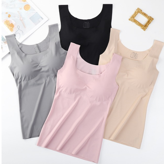 ตัวยาว เสื้อชั้นใน ตัวยาว ผ้าไหมญี่ปุ่น ไร้ขอบ มีบราในตัว  M-XL