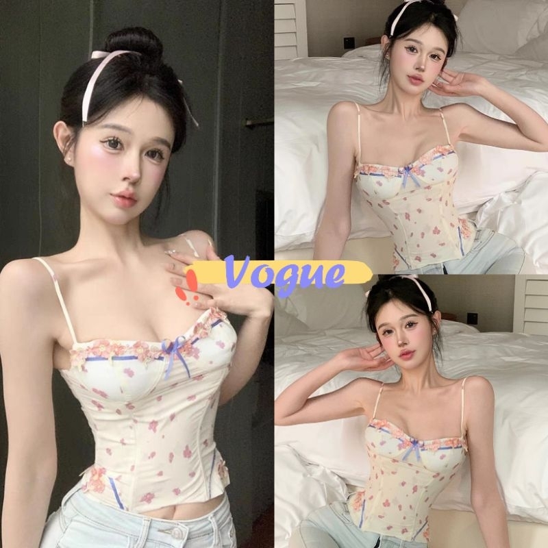 Vogue พร้อมส่ง เสื้อสายเดี่ยว ไม่มีฟองน้ำ สีครีทพาสเทล เซ็กซี่เบาๆ (FY2375)
