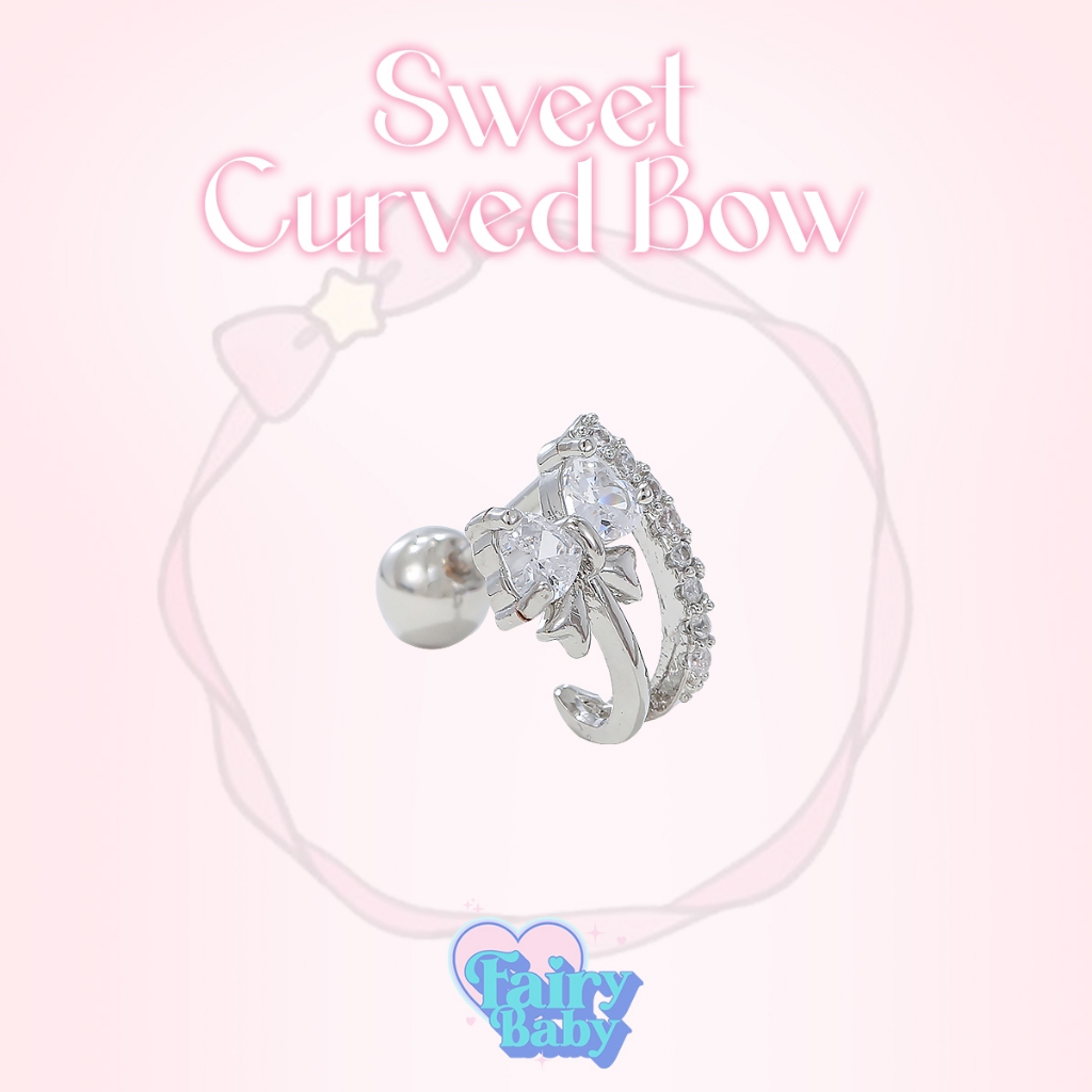 Fairybaby จิว Sweet Curved Bow (1 ชิ้น) จิวหู จิวต่างหู รูปโบว์ ลายใหม่ สวยมาก เครื่องประดับแฟชั่น (J1-139)