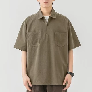 CLIFF เสื้อโปโลผู้ชาย สีล้วน แขนสั้นคอปก กระเป๋า แมทช์ลุคง่าย แบบหลวม ชุดคู่รัก ลำลอง