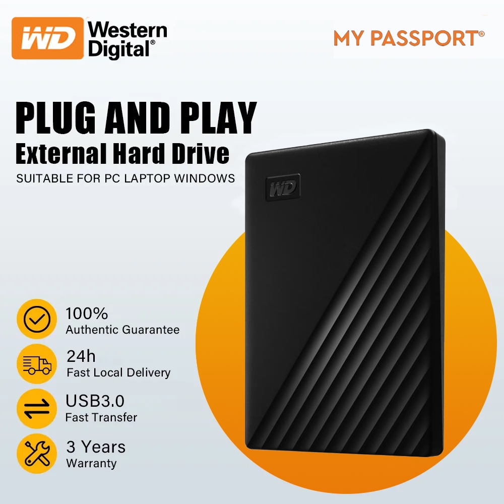 WD External Harddisk My Passport HHD 1TB ฮาร์ดดิสก์แบบพกพา 2TB ฮาร์ดไดรฟ์ภายนอก รับประกัน 3 ปี
