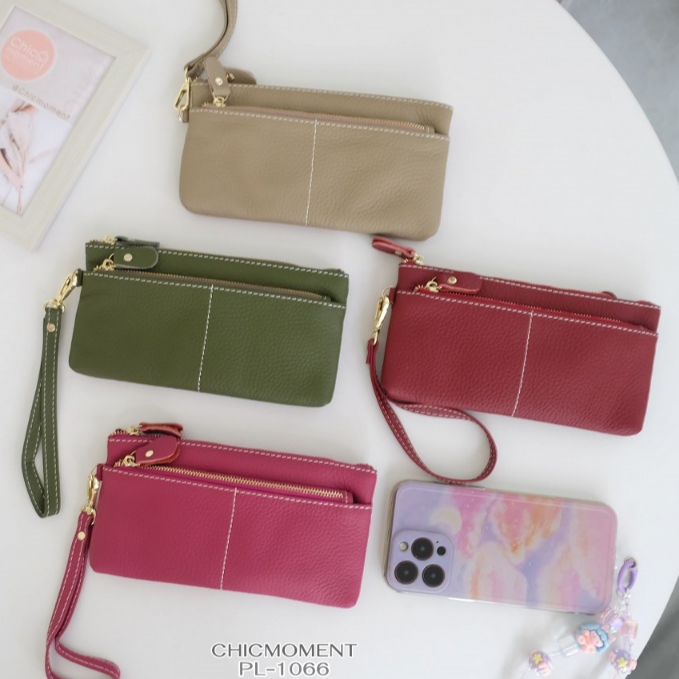 [ พร้อมส่งในไทย ] กระเป๋าคล้องมือหนังแกะแท้ ใส่โทรศัพท์ได้ พร้อมส่งในไทย No.PL-1066 กระเป๋าร้านชิค