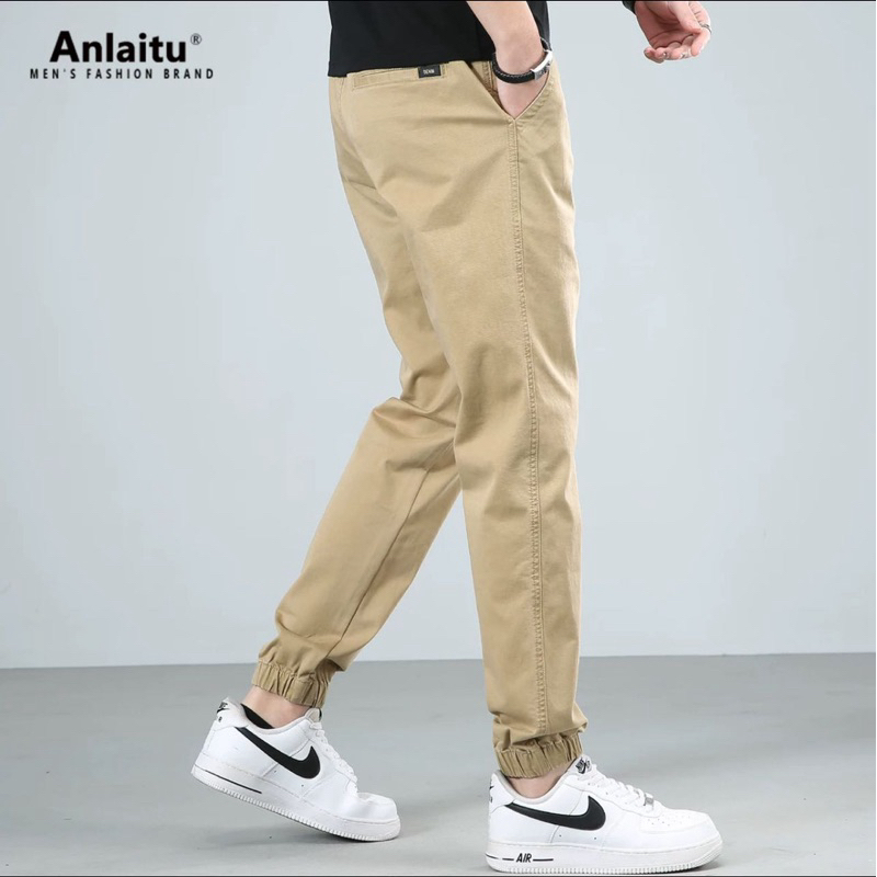 ⚡GW⚡NO.9618 กางเกงขายาว ผู้ชาย เอวยืด ขาจั้มพ์ Jogger Pants ผ้าคอตต้อน ยาว 35.5-38.5 นิ้ว ไซส์ M-4XL
