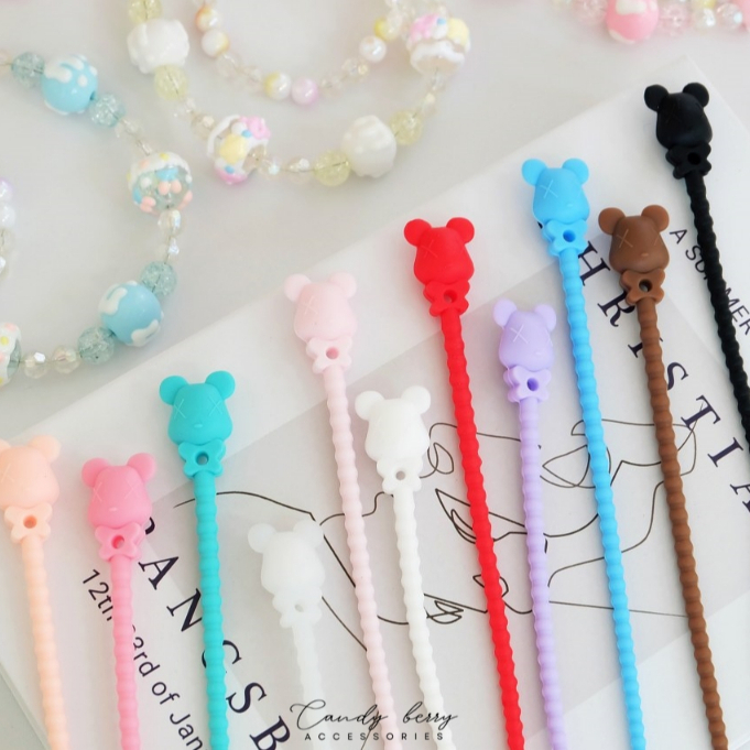[พร้อมส่งในไทย] สายคล้องพวงกุญแจ สายคล้องซิลิโคนเนื้องานหนารุ่นหัวหมีแบร์ สำหรับงานDIY No.DIY-005