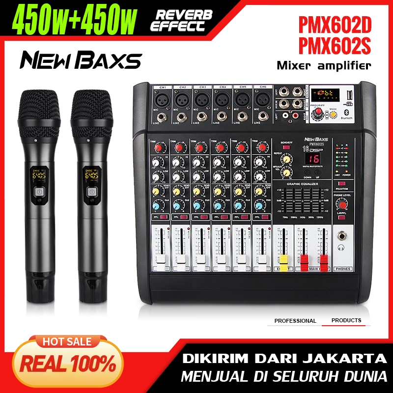 NEW BAXS PMX602D/PMX602S คอนโซลเสียง 6 ช่อง 16DSP เอฟเฟกต์แท้ อีควอไลเซอร์ ไมค์ 2 ตัว 450W mixer บลู