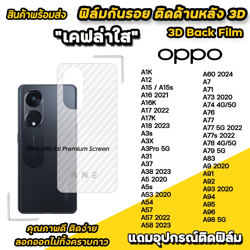 🔥 ฟิล์มหลัง เคฟล่า สำหรับ OPPO A16 A17 A3X A3Pro A38 A53 A54 A58 A60 A74 A76 A77 A78 A79 A95 A96 A98