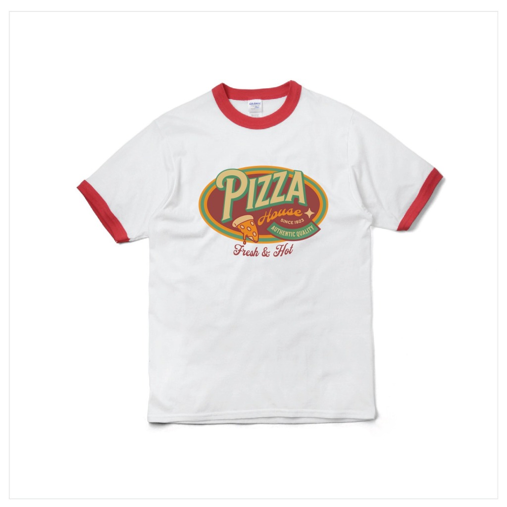 GILDAN Premium Ringer Tee เสื้อพิมพ์ลาย PIZZA