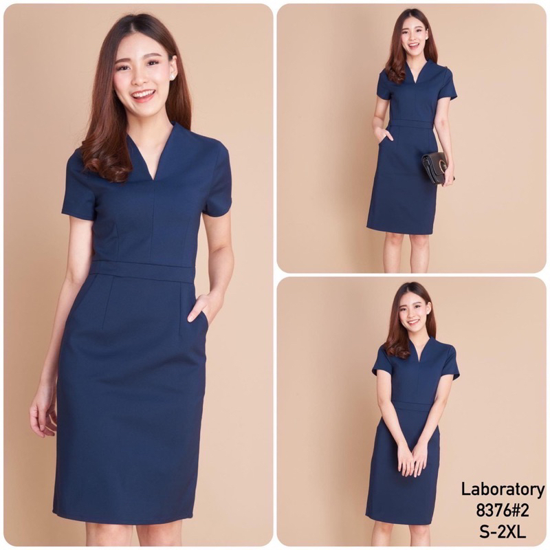 ✅   มี 10 สี เดรสสีพื้น ทรงคอวีปีน Laboratory brand S-3XL ✅ - รูปที่ 3