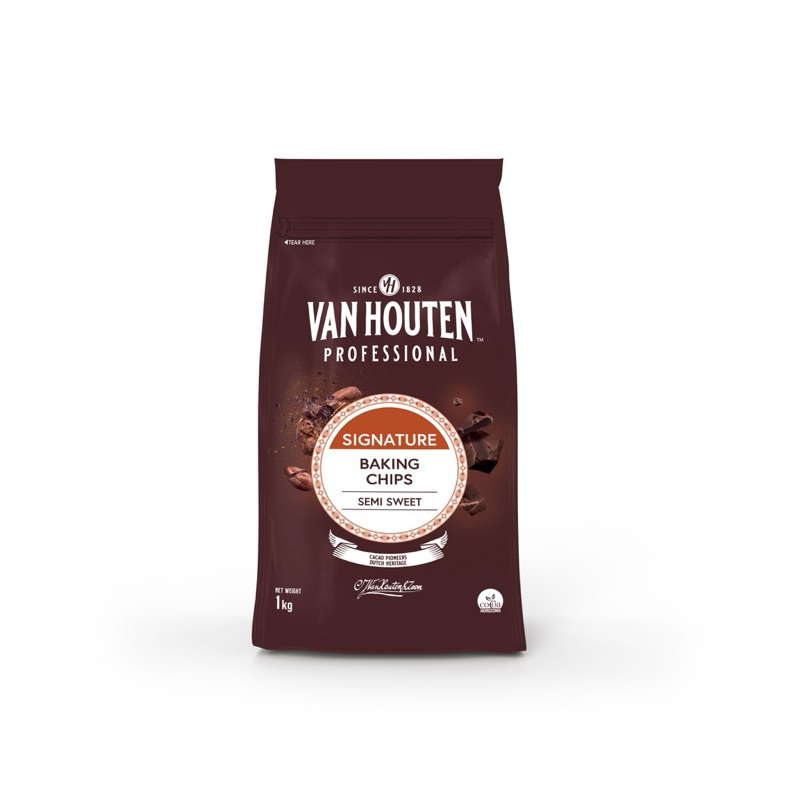 ช็อคโกแลต ชิพส์ คอมพาวด์ VAN HOUTEN  ขนาด 1 กิโลกรัม (Vanhouten Semi Sweet Baking Chips)