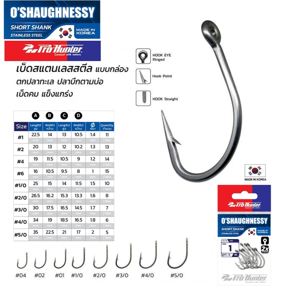 Pro Hunter O'Shaughnessy SS1920 2X ตาเบ็ด สแตนเลสก้านสั้น คมแข็งแรง ไม่ขึ้นสนิม