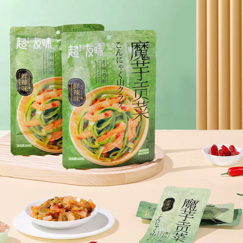 ก๊งฉ่ายบุกพร้อมทาน รสหอมเผ็ด อร่อย เคคี้ยวกรุบเพลินๆ ขนมทานเล่น ขนาด 100g 魔芋贡菜