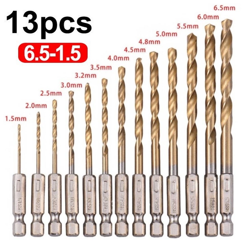 ดอกสว่าน เจาะเหล็ก ชุดดอกสว่านสวมเร็วเคลือบไทเทเนียม 13 ชิ้น ขนาด 1.5-6.5mm เจาะไม้ เจาะเหล็ก