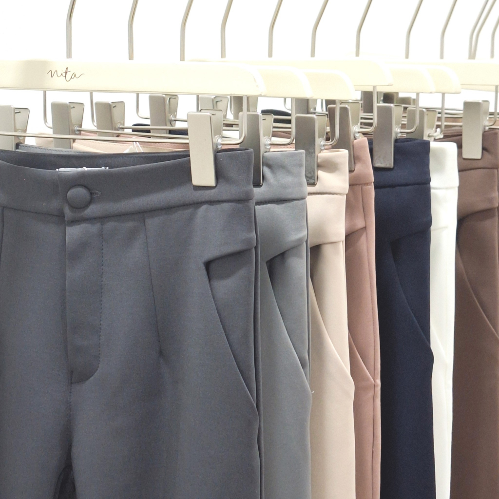 Nita Studio : RM14 กางเกงผ้าพรีเมี่ยมโรเชฟ แบรนด์ NITA ขากระบอกเล็ก #RM14แบรนด์นิต้า