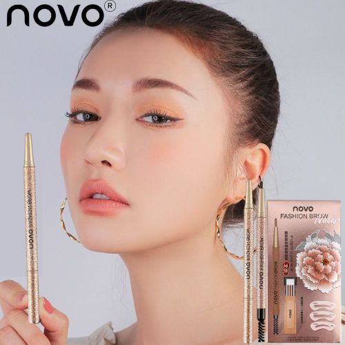 NO.5146 NOVO FASHION BROWEyebrow โนโว ดินสอเขียนคิ้ว แบบหมุน แถมไส้ดินสอ + บล๊อกคิ้ว 3 ชิ้น พร้อมไส้ดินสอเปลี่ยน3แท่งฮิต