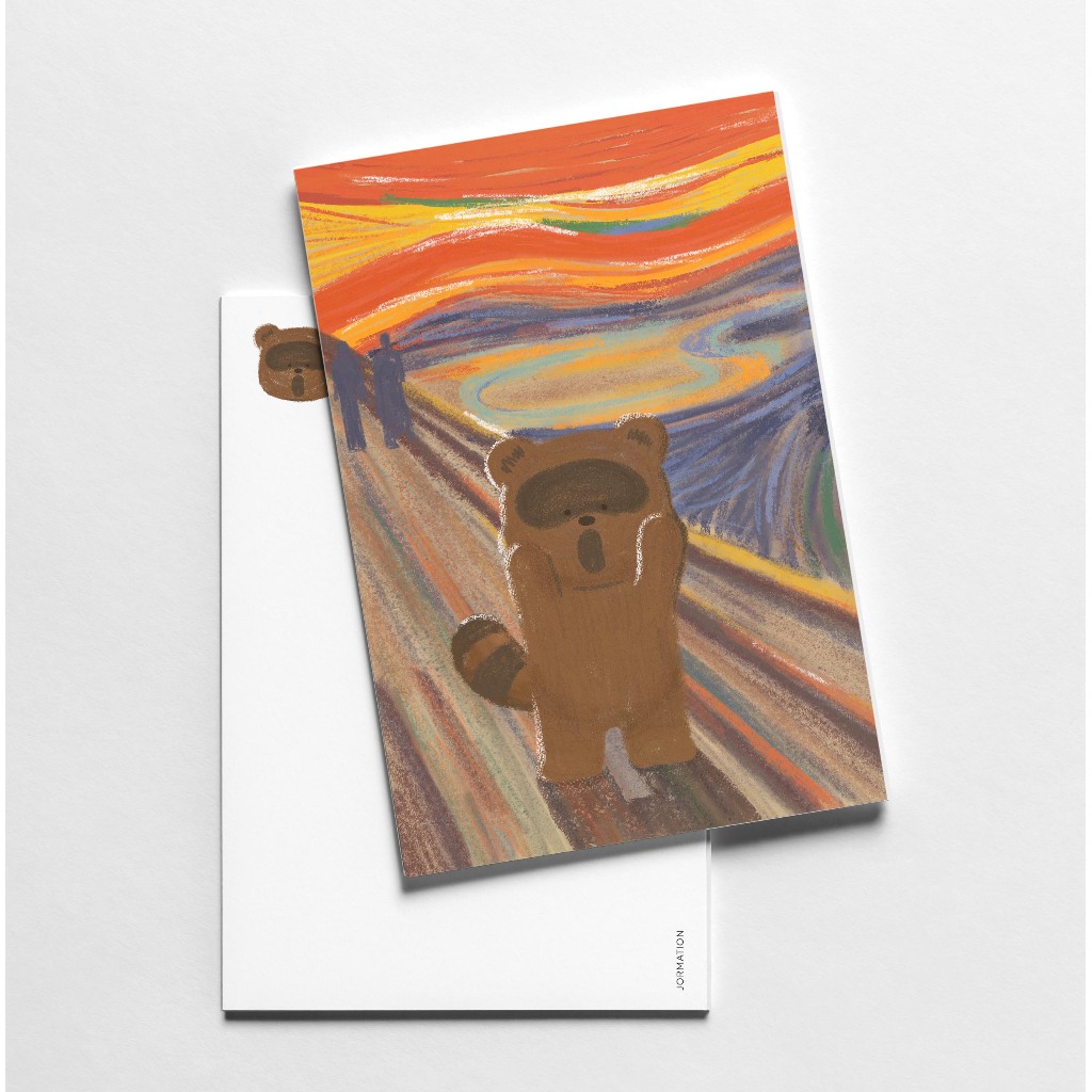 Raccoon in The Scream Art Parody Postcard โปสการ์ด การ์ด ลายแรคคูนในภาพวาดผลงานศิลปะ | Jormation