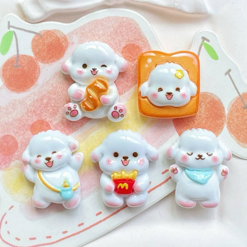 พร้อมส่ง New เรซิ่นการ์ตูนแมว หมา สัตว์ 1 set 6 ชิ้น (เฉพาะเรซิ่น) ตกแต่งเคส ยาดม diy