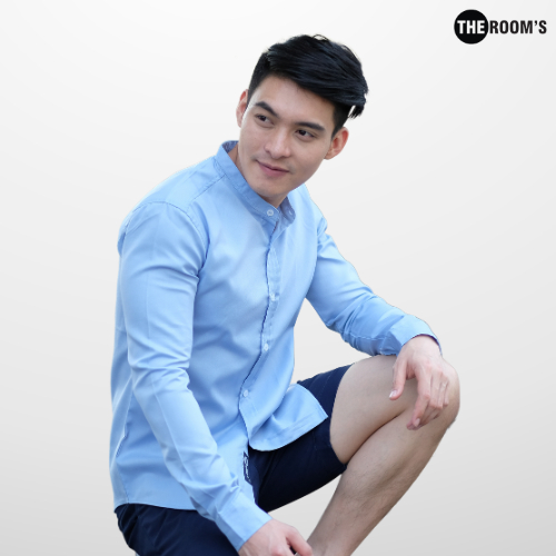THE ROOM'S - เดอะรูม เสื้อเชิ้ต คอจีน สีฟ้า Oxford แขนยาว รีดง่าย ใส่สบาย — صورة 4