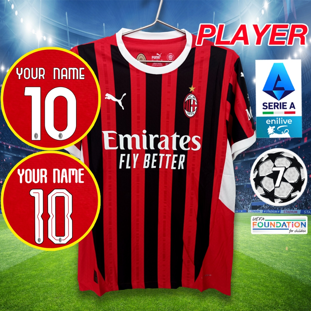 เสื้อฟุตบอลเกรดเพลเยอร์ ทีม เอซี มิลาน สีแดงดำ PY0014 เกรดPLAYER รับทำชื่อเบอร์ ไซส์เอเชีย S-2XL