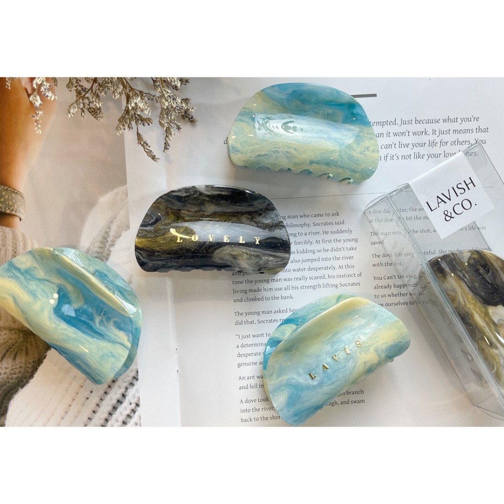 [พร้อมส่ง] Acetate Hair Claw รุ่น In The Sky ขนาด 8 ซม ฟรีติดชื่อ+การ์ด+กล่องครบเซต