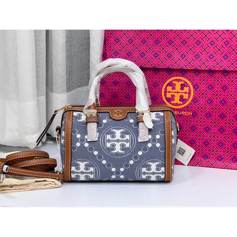 พร้อมส่ง✨✨[สด-ผ่อน]Tory Burch Petite T Monogram Denim Barrel Bag 159640