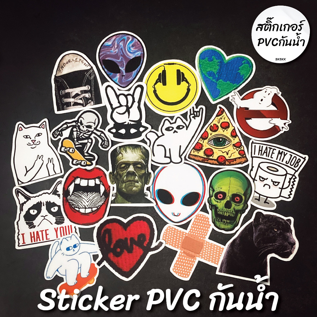 sticker street art สติ๊กเกอร์ PVC กันน้ำ ขนาด 7-9 เซนติเมตร สีสด สวยทน *งานไดคัท ไม่ใช่งานจีนแบบบาง* ส่งจาก กทม