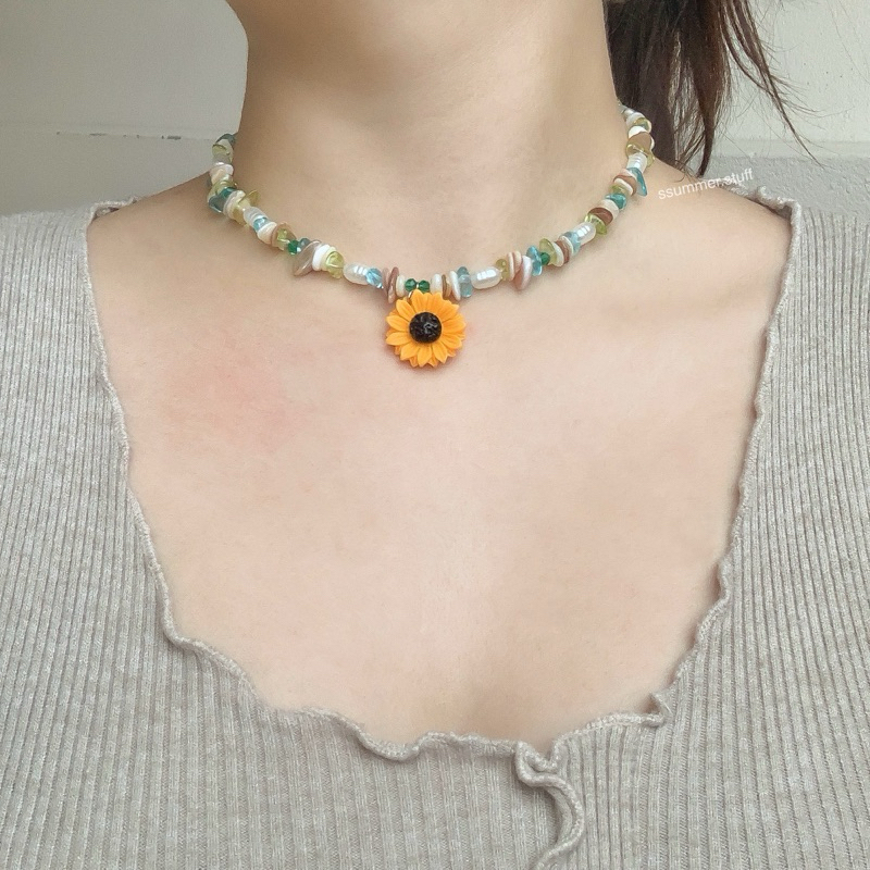 (ส่งภายใน 1-2 วัน)🪽you're my Clytie beaded jewelry✨สร้อยลูกปัดผสมเกล็ดหิน สร้อยจี้ดอกทานตะวัน🌻
