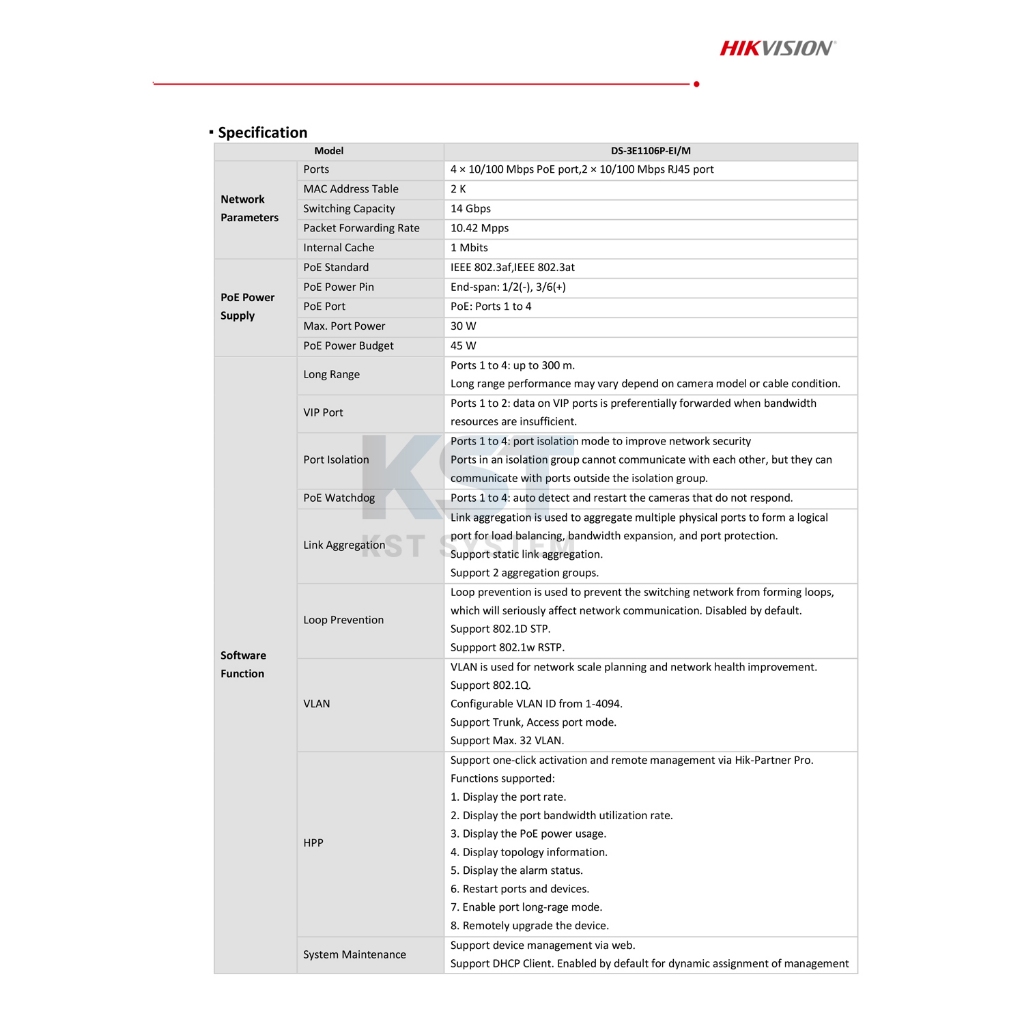 DS-3E1106P-EI/M Hikvision Smart Managed PoE Switch 4Ports