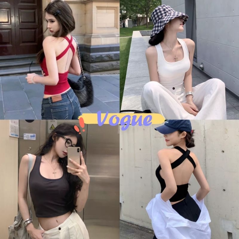 Vogue พร้อมส่ง เสื้อกล้าม มีฟองน้ำ ดีเทลเว้าหลัง เซ็กซี่ทรงรัดตัว (FY738)