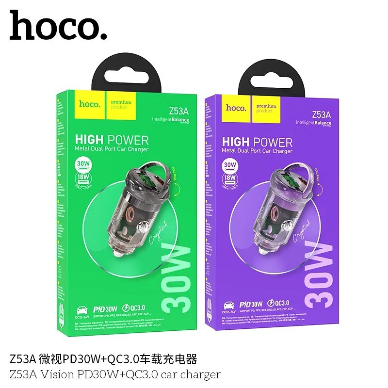 Hoco รุ่น Z53A หัวชาร์จในรถ ที่ชาร์จจุดบุหรี่ในรถ PD30W+QC 3.0 Car Chaeger หัวชาร์จรถ 2 ช่อง / Type-C+USB