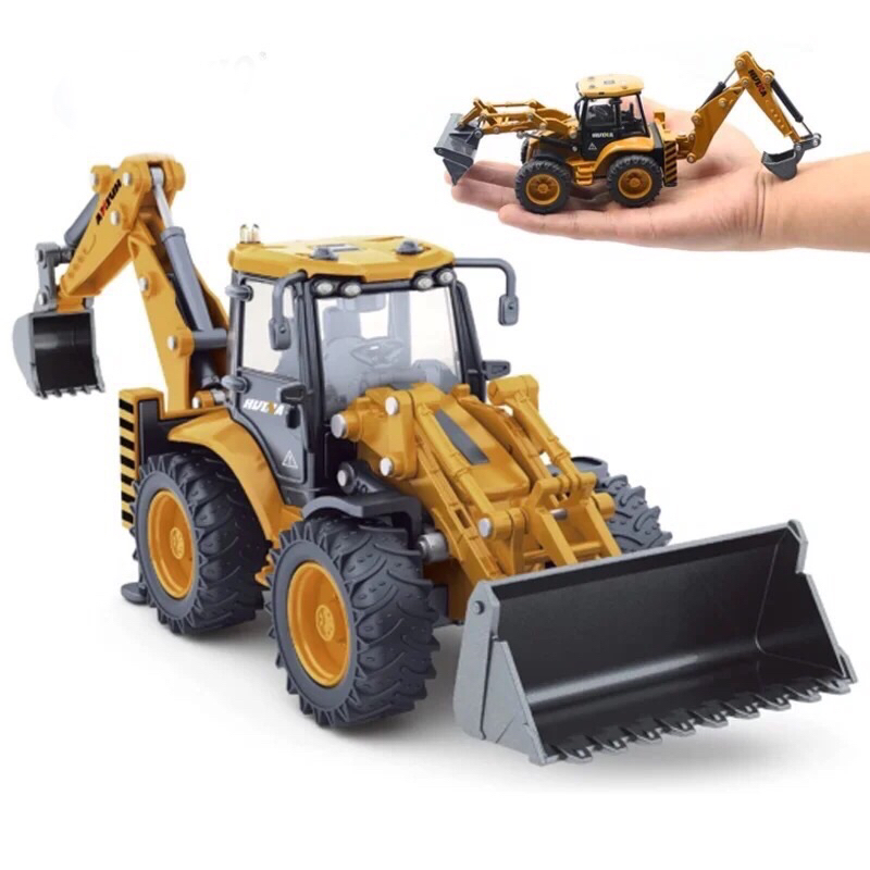 โมเดลรถเหล็ก BACKHOE LOADER ตักดิน+รถไถดิน Huina Scale 1:50  เหมือนของจริง ของเล่นเพื่อการสะสม