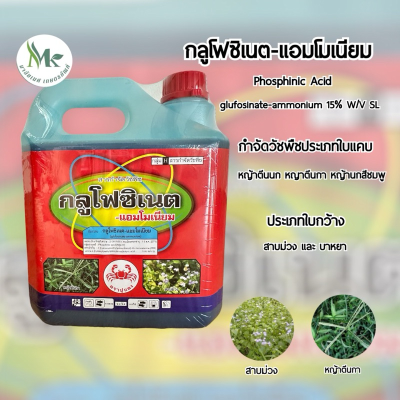 กลูโฟซิเนตแอมโมเนียม ตราปูแดง ขนาด 3 ลิตร (กลูโฟซิเนตแอมโมเนียม15%) วัชพืชประเภทใบแคบและใบกว้าง ปลอดภัยต่อพืชประธาน