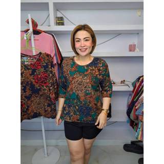 K32///เสื้อคอกลมแขนศอกดอกบัวผ้าไหมสปัน ฟรีไซส์44/50นิ้ว ยาว2…