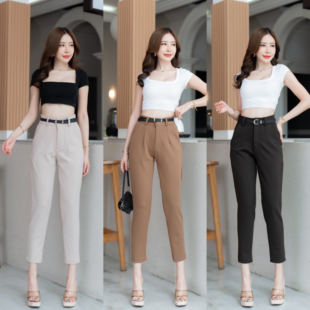 💥💥ฮิตตลอดกาลG535 💥💥กางเกงเอวสูง ตะขอหน้า ผ้าโรเชฟ  ขาเดฟ8ส่วน ใส่ทำงาน กางเกงผ้าโรเชฟ รับประกันเนื้อผ้าดีมาก