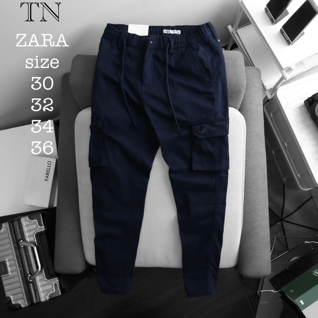 กางเกงขายาว ZARA เอวสม็อคปลายขาปล่อยทรงคาร์โก้มีกระเป๋าด้านหน้า-ด้านหลังเนื้อผ้าใส่สบาย เหมาะสำหรับใส่ทำกิจกรรมต่างๆป้าย