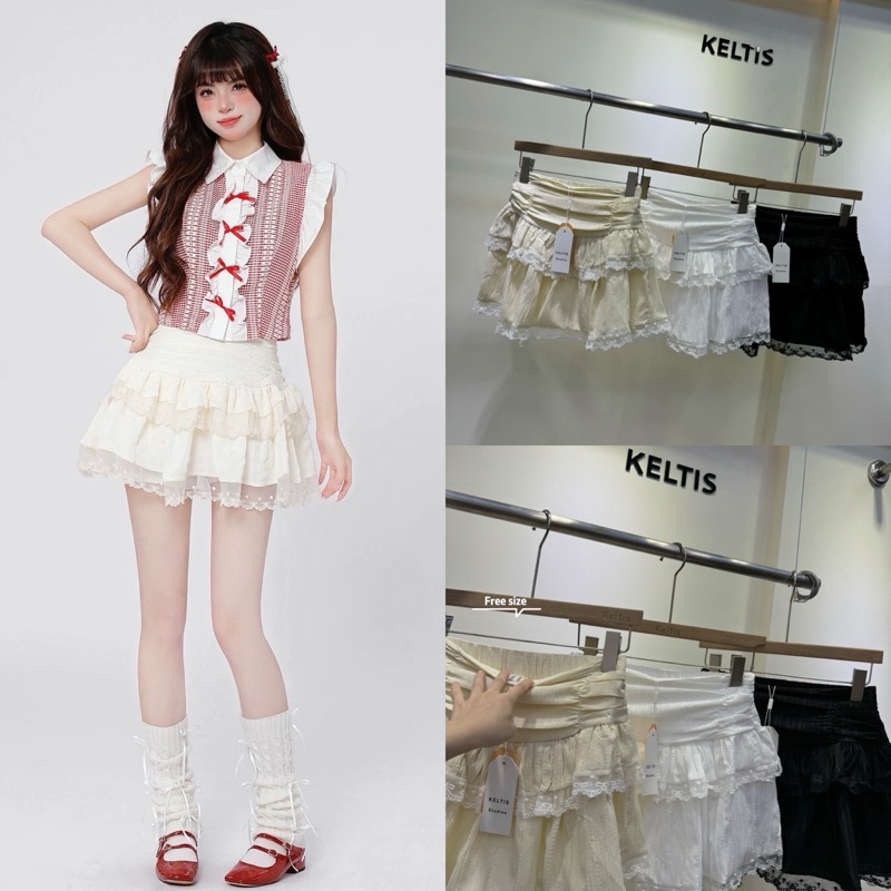 Gang_jeans#124(K)กระโปรงสั้นลูกไม้ งานลุคคุณหนู ฟรีไซส์