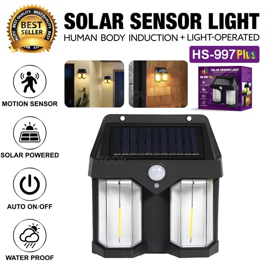 ไฟโซล่าเซลล์ติดผนัง ไฟติดผนัง solar cell ปรับได้ 3 โหมด กันน้ำ ติดตั้งง่าย