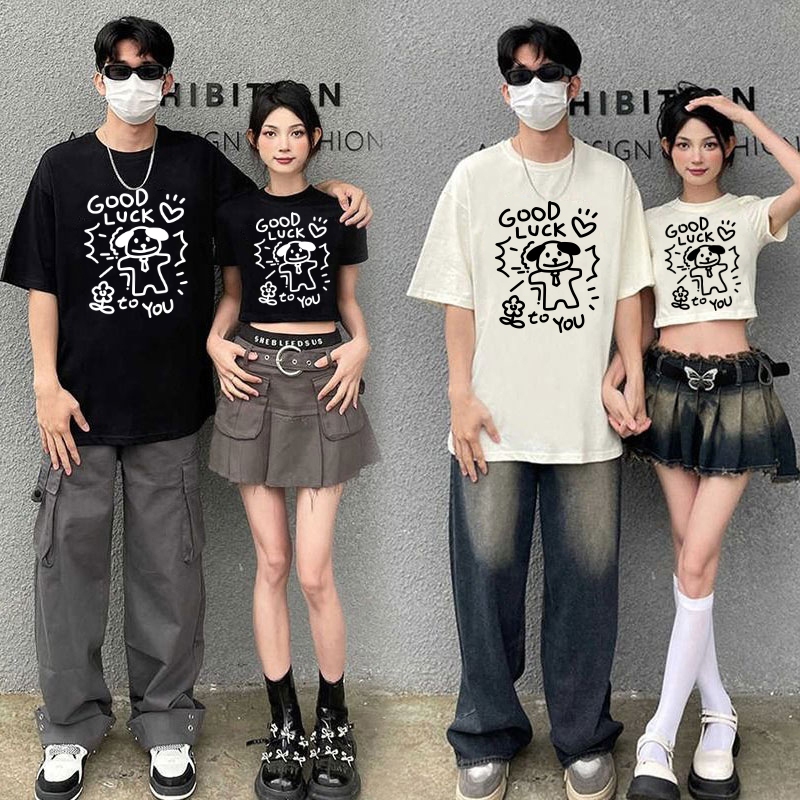 เสื้อคู่รักชายหญิงแบบเท่ๆ เสื้อเสื้อครอปน่ารักๆ ไปทะเล โอเวอร์ไซส์เกาหลี สกรีนลายวินเทจ oversizeเสื้อคู่รักชายหญิงน่ารัก