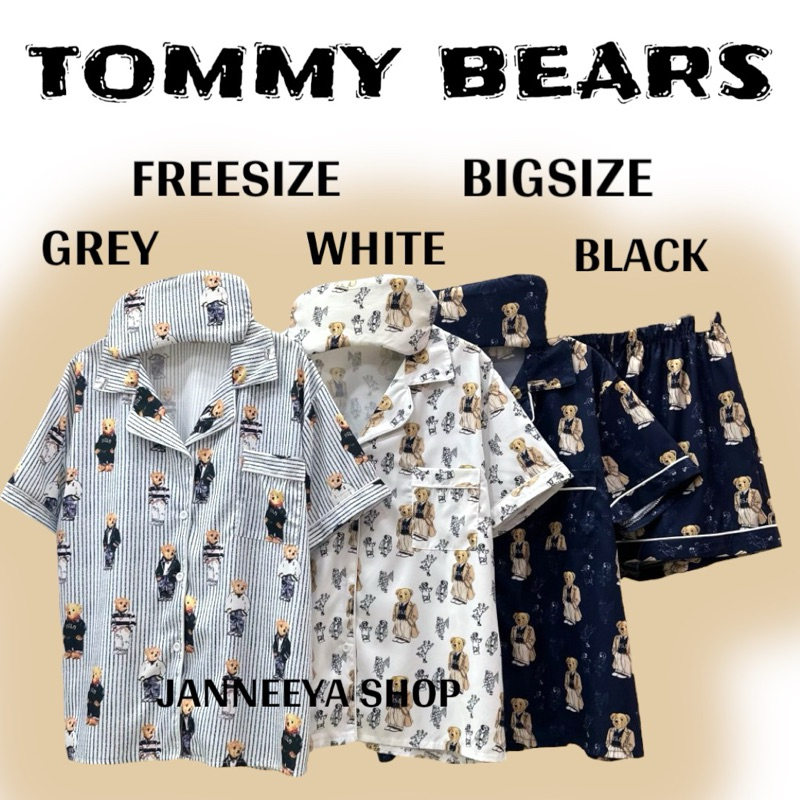 Tommy bears ชุดนอน ผ้าไหมเกาหลี ขาสั้น (แขนสั้น+ขาสั้น) Bigsize /Freesize ฟรี ผ้าปิดตา