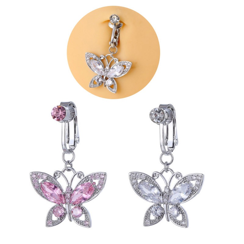 จิวสะดือ แบบหนีบ ไม่ต้องเจาะ Belly Button Ring Fake Belly Button Nail Piercing Jewelry Butterfly Zircon